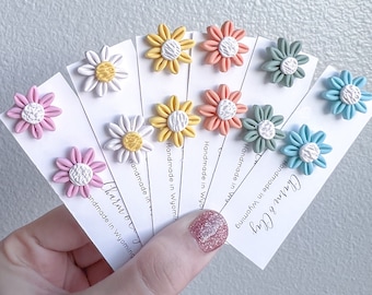 Handmade Polymer Clay Daisy Earrings, Stainless Steel Posts