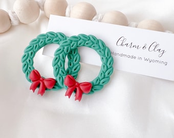 Christmas earrings | Christmas jewelry | christmas clay earrings | wreath | polymer clay earrings