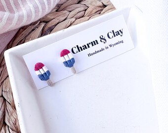 4th of july jewelry Popsicle Earrings, USA Patriotic Red White Blue, Handmade