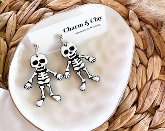 Skeleton Drop Earrings, Lightweight Halloween Skull Studs