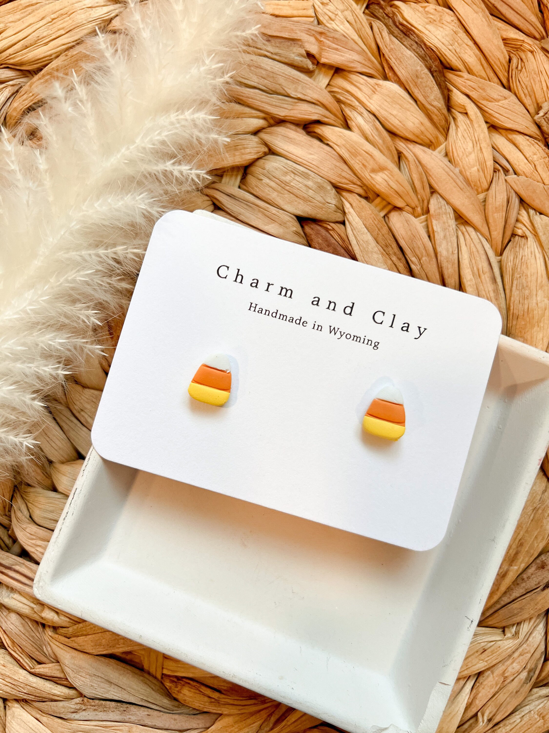 Handmade Candy Corn Stud Earrings, Halloween Hypoallergenic Earrings