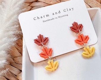 Fall Leaf Dangle Earrings, Stainless Steel, Hypoallergenic