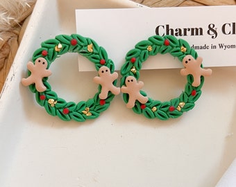 Clay Christmas Wreath Earrings | Gingerbread Jewelry