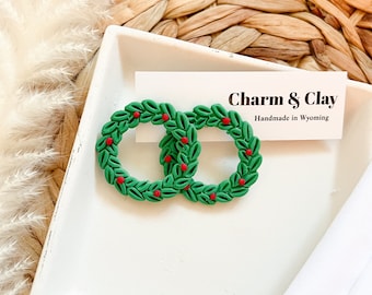 Christmas Wreath Clay Earrings | Holiday Jewelry