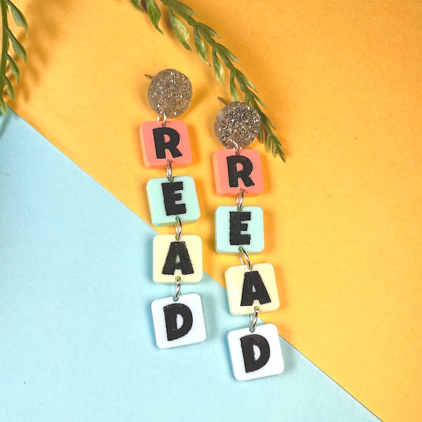 Read earrings, acrylic, teacher gift, librarian gift
