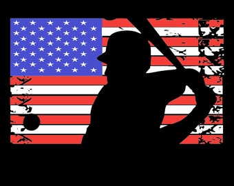 Arquivo de corte da bandeira americana com silhueta de jogador de beisebol PNG e SVG