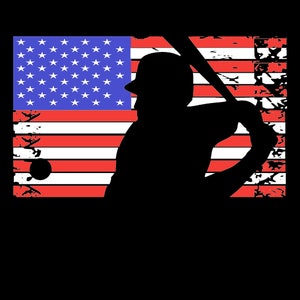 American Flag with baseball player silhouette cut file PNG and SVG
