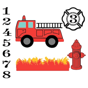 Fire Truck birthday (adjustable numbers) cut file PNG and SVG