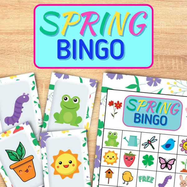 Jeu de bingo de printemps - Activité de printemps pour enfants, adultes et famille - Bingo de Pâques - Téléchargement instantané de printemps imprimable - Jeux de famille à prix réduits