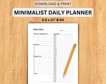 Minimalist Daily Planner, Daily Planner, Printable Planner, Simple Daily Planner, Planner Inserts, Instant Download, PDFs, Letter & A4 Sizes