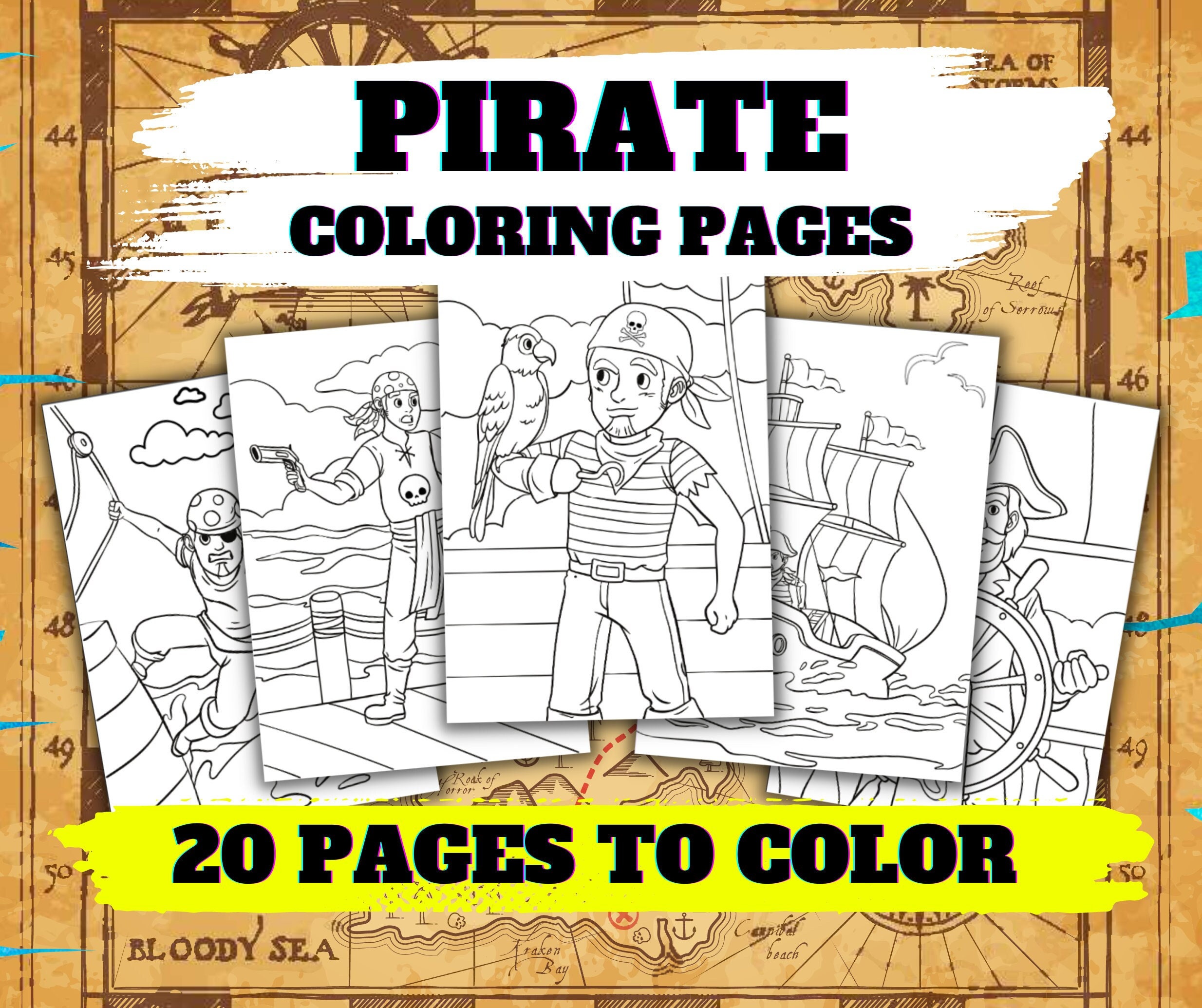 Pirate Coloring Pages for Kids & Adults 20 Pirate-themed Designs to ...