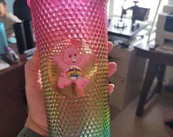 24oz Studded Tumbler with Merry and Bright decal