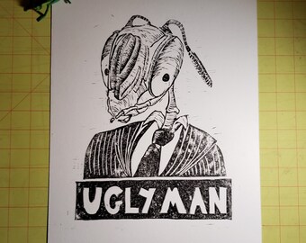 Ugly Man - Linoleum Print on Heavyweight Printmaking Paper