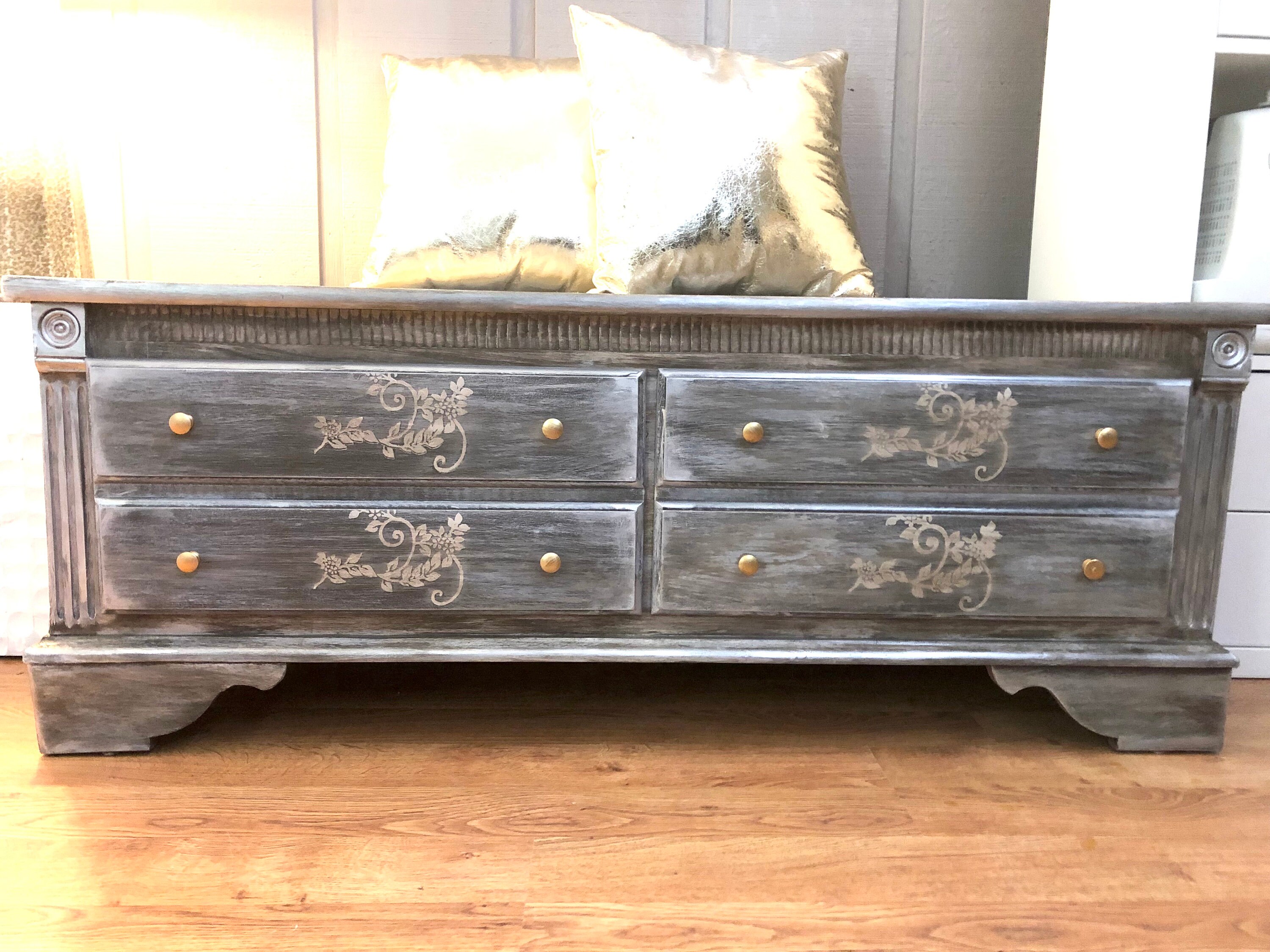 Living Room Distressed Table With Storage Drawers, Wooden Coffee Table