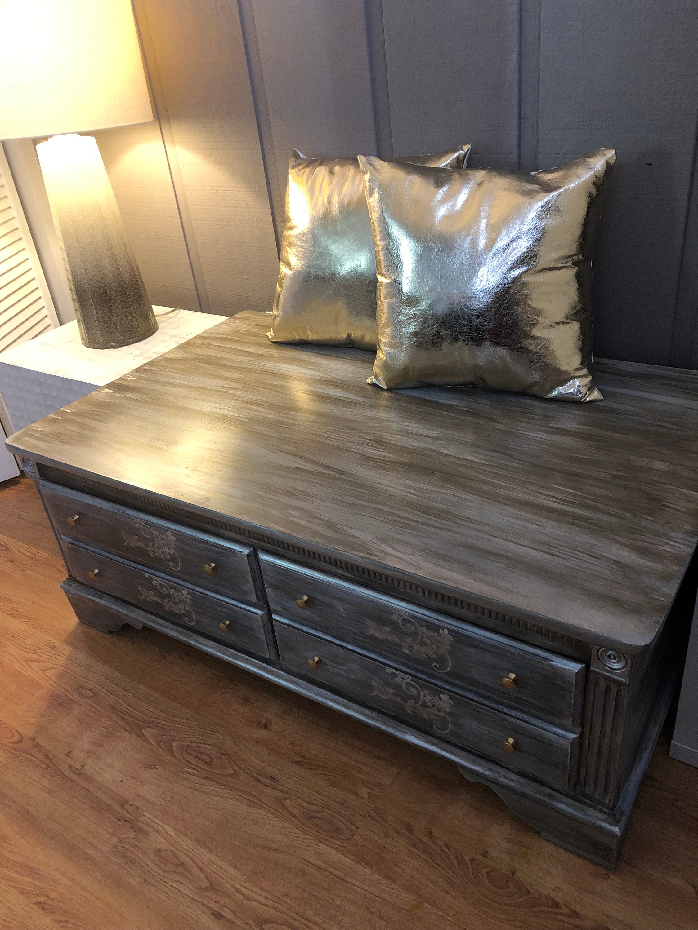 Living Room Distressed Table With Storage Drawers, Wooden Coffee Table