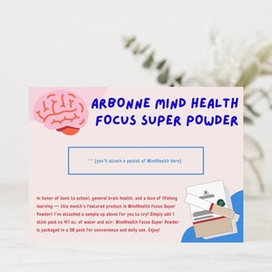 Arbonne | Originele Mind Health Sample Card | Terug naar school | Aanpasbare | 5,5'' x 4'' Instant Digital Download | Bruisen