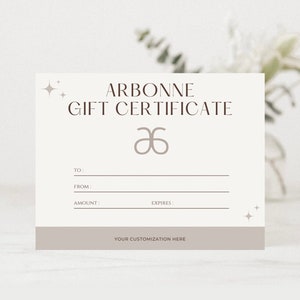 Arbona | Cartão de vale-presente minimalista | Cartão de Evento | 5,5'' x 4,25'' | Arquivo Digital | Imprimível | Download imediato + impressão | Personalizado