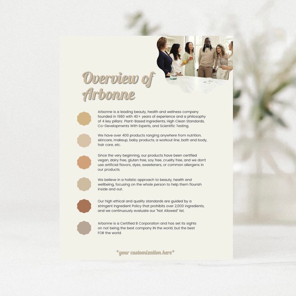 Arbonne | Overview of Company | Sample Cards | 5'' x 7'' Digital Download | Printable | Download + Print | Arbonne Business