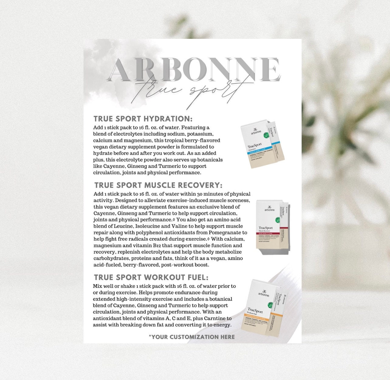 Arbonne | True Sport Sample Kit | Sample Cards | 5'' X 7'' Digital ...