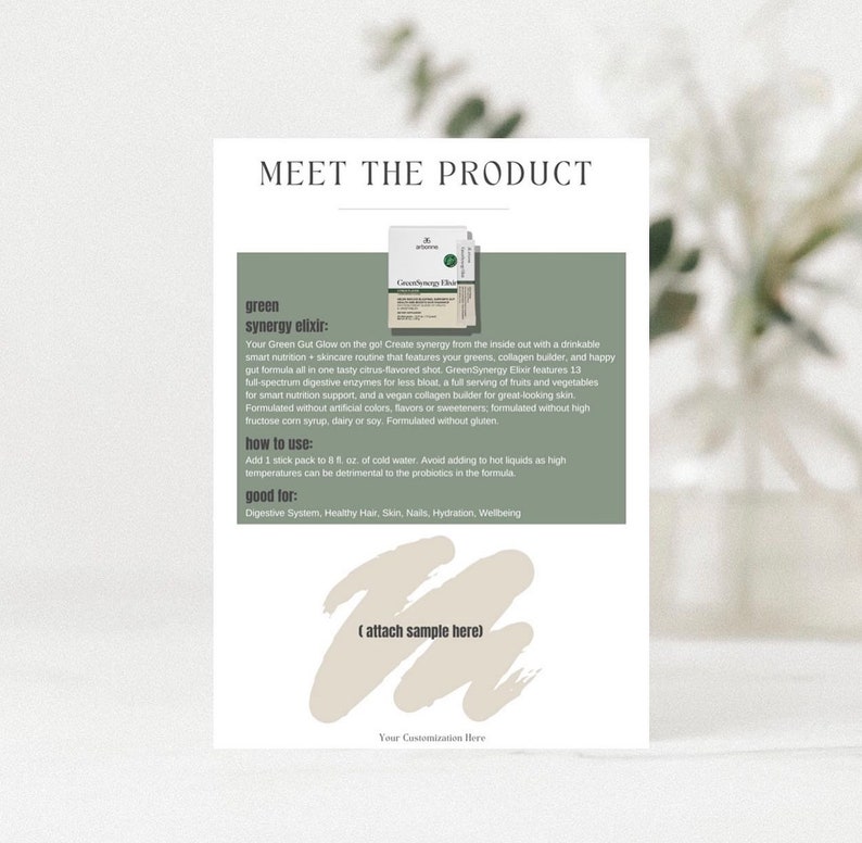 Arbonne | Green Synergy Sample Card | 5'' X7'' Digital Download ...