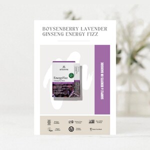 Arbonne | NIEUWE Boysenberry lavendel energie Fizz voorbeeldkaart | 5"x 7" | Digitale download | Afdrukbaar | Arbonne-bedrijf | 30 dagen