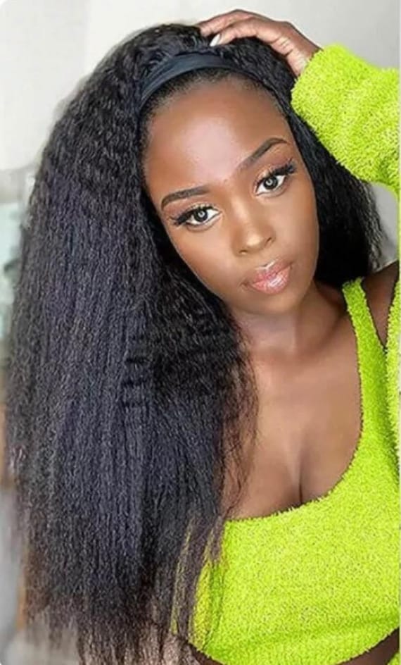 Kinky Yaki Straight Headband Wig | 4C Natural Look Human  display picture 3