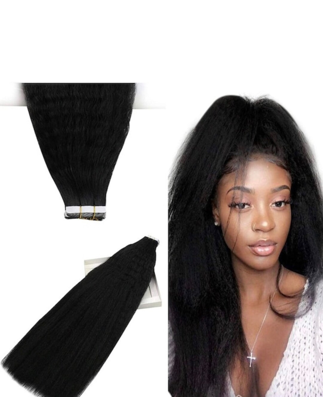 Yaki Kinky Tape in Extensions 40 Pcs Yaki Kinky Straight Virgin 100