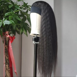 Kinky Yaki Straight Human hair | Headband Wig For Women | Ponytail Wig | Yaki Kinky Straight 4C Type Hair| Brazilian Human Hair Wig