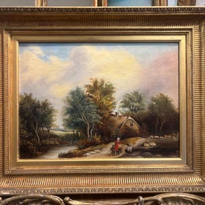 Fine Original Oil Painting Romanti 19th Century Antique in Gold Gilt Frame