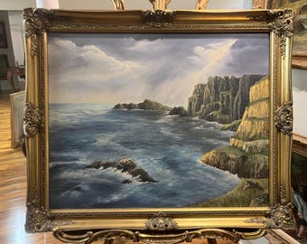 ORIGINAL Oil Painting Old MASTER Style Piece 20th Century Coastal Scene Beautiful Gold Gilt Frame