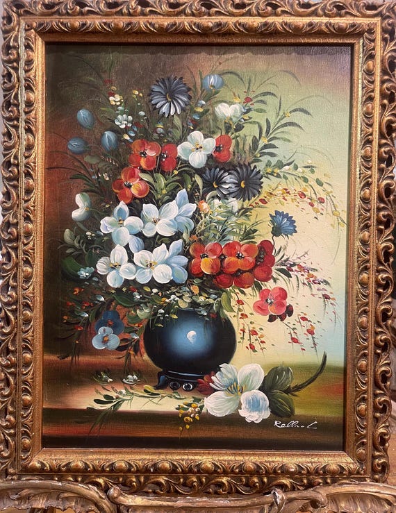original oil painting Rose Peony flowers vase artwork Floral