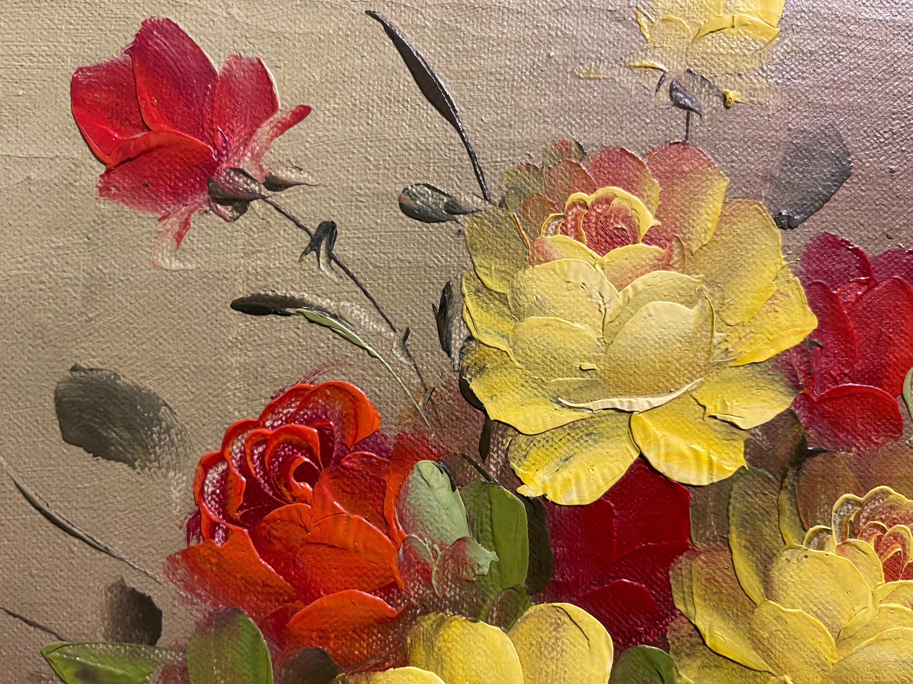 original oil painting Peony Rose colorful flowers vase