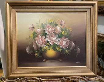 絵画 Oil painting of beautiful flowers. Roses Bouquet Oil Paintings Original Flowers in a Vase