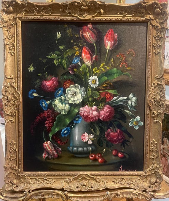 ORIGINAL Oil Painting Beautiful Flowers Signed and in a