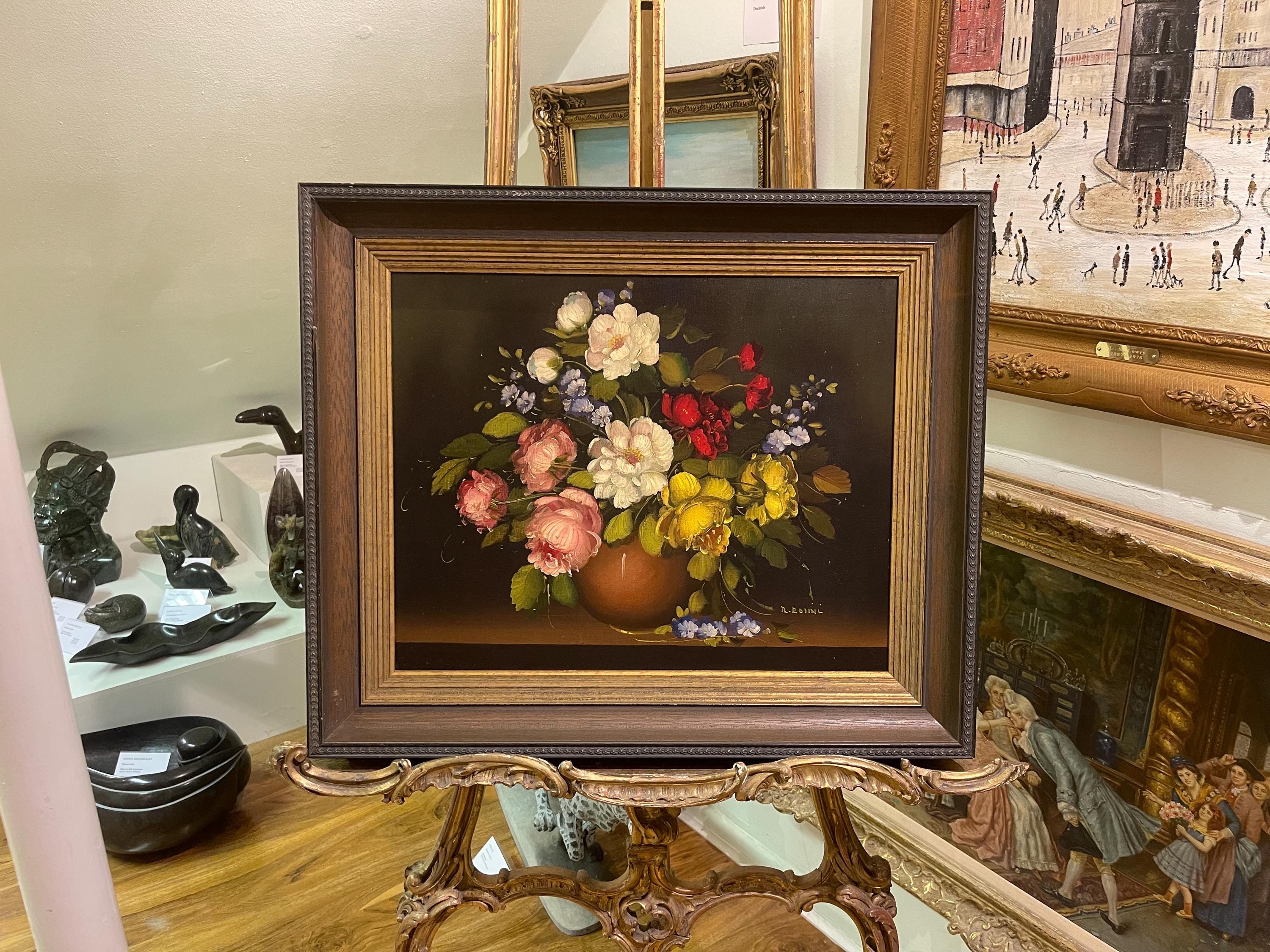 絵画 Oil painting of beautiful flowers. Beautiful Flowers Old Master Style OIL Painting in Original Gold