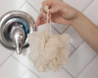 Natural Mesh Bath Pouf – Plant-Based Ramie Loofah