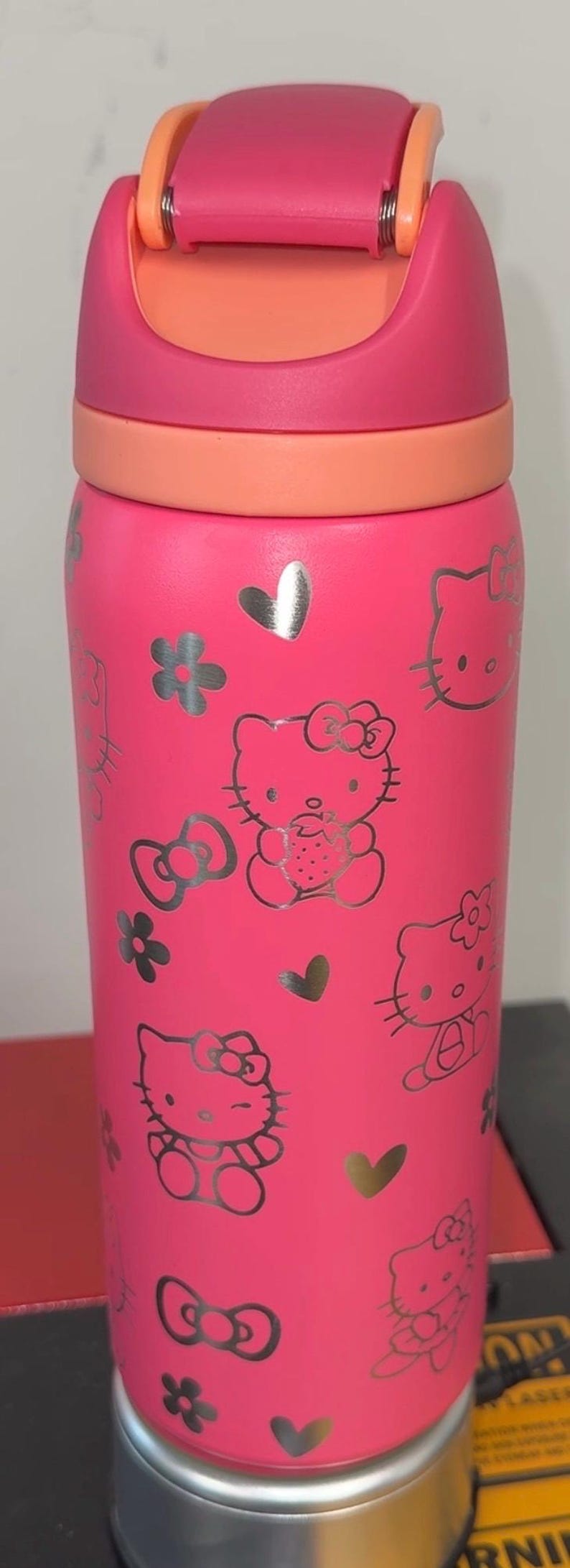 Laser Engraved 32oz water bottle & 40oz non-branded/40oz STANLEY branded Stainless Steel "Kitty" Tumbler pink 32oz waterbttle