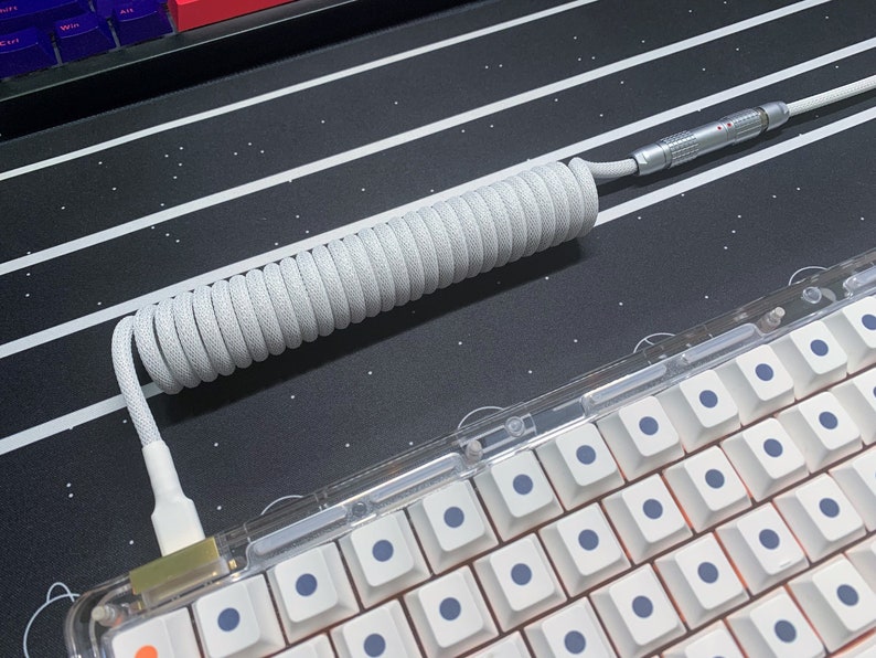 White Coiled Mechanical Keyboard Cable Etsy