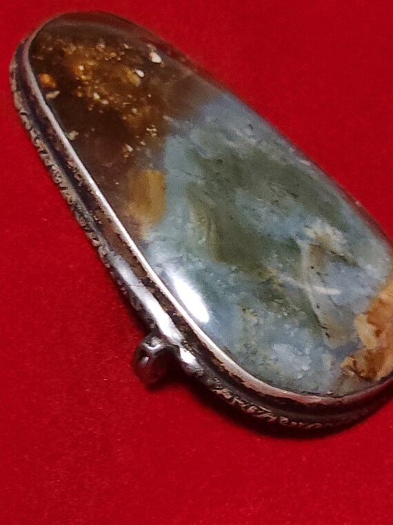Moss agate and sterling silver vintage brooch. Be… - image 5