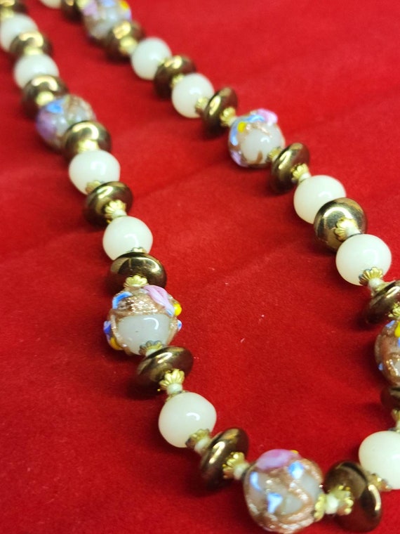 Antique venetian glass white bead necklace "birthd