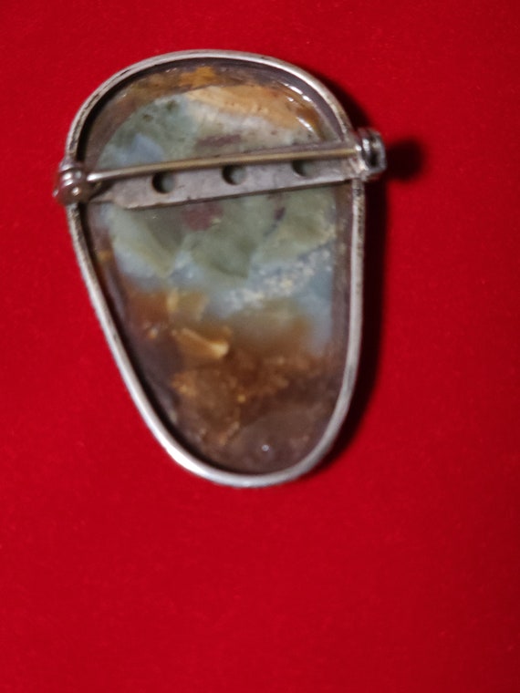 Moss agate and sterling silver vintage brooch. Be… - image 2