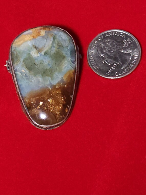 Moss agate and sterling silver vintage brooch. Be… - image 4