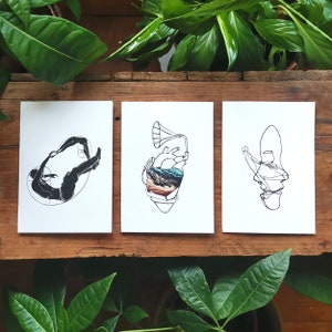 Grußkarten 3er Set (01) - Karten | Klappbar | Stylisch | Kunst | Geschenk | Geburtstag | Freundin Jahrestag | Design