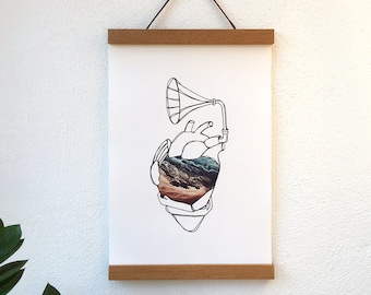 Art printing | Poster | Heart | Collage | Heart | Print with wooden poster rail | Type | Wall decoration | Digital printing