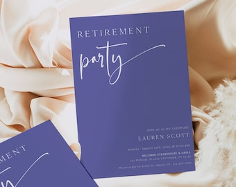 Retirement Invitation Template, Modern Retirement Party Invite Printable, Minimalist Retirement Dinner, Violet, Editable