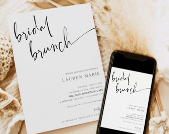 Bridal Brunch Invitation Template, Simple Bridal Shower Invite, Minimalist Wedding Shower Invite, Printable and Editable