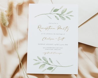 Invitation de réception de mariage, réception imprimable, invitation à la fuite, invitation à un dîner classique, Eucalyptus, Corjl