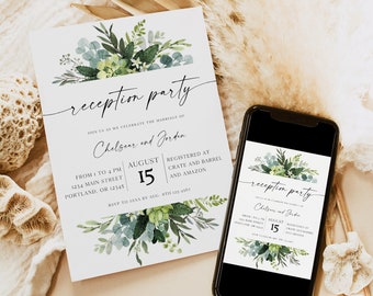 Wedding Reception Invitation, Reception Party Printable, Elopement Invite, Classic Dinner Party Invitation, Eucalyptus, Corjl