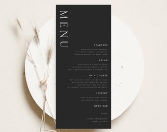 Wedding Menu Template, Minimalist Dinner Menu, Modern Menu Card, Digital Download