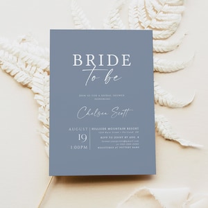 Dusty Blue Bridal Shower Invitation, Minimalist Bridal Shower Invite, Modern Bridal Shower Evite, Bride to Be Invite, Editable Template